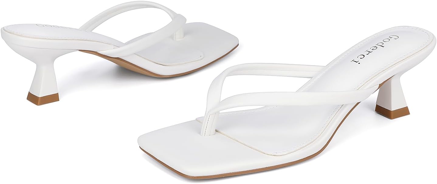 Detalle de Goderci Kitten Flip Flop Thong Low Heels for Women – Square Open Toe Slip-On Sandals
