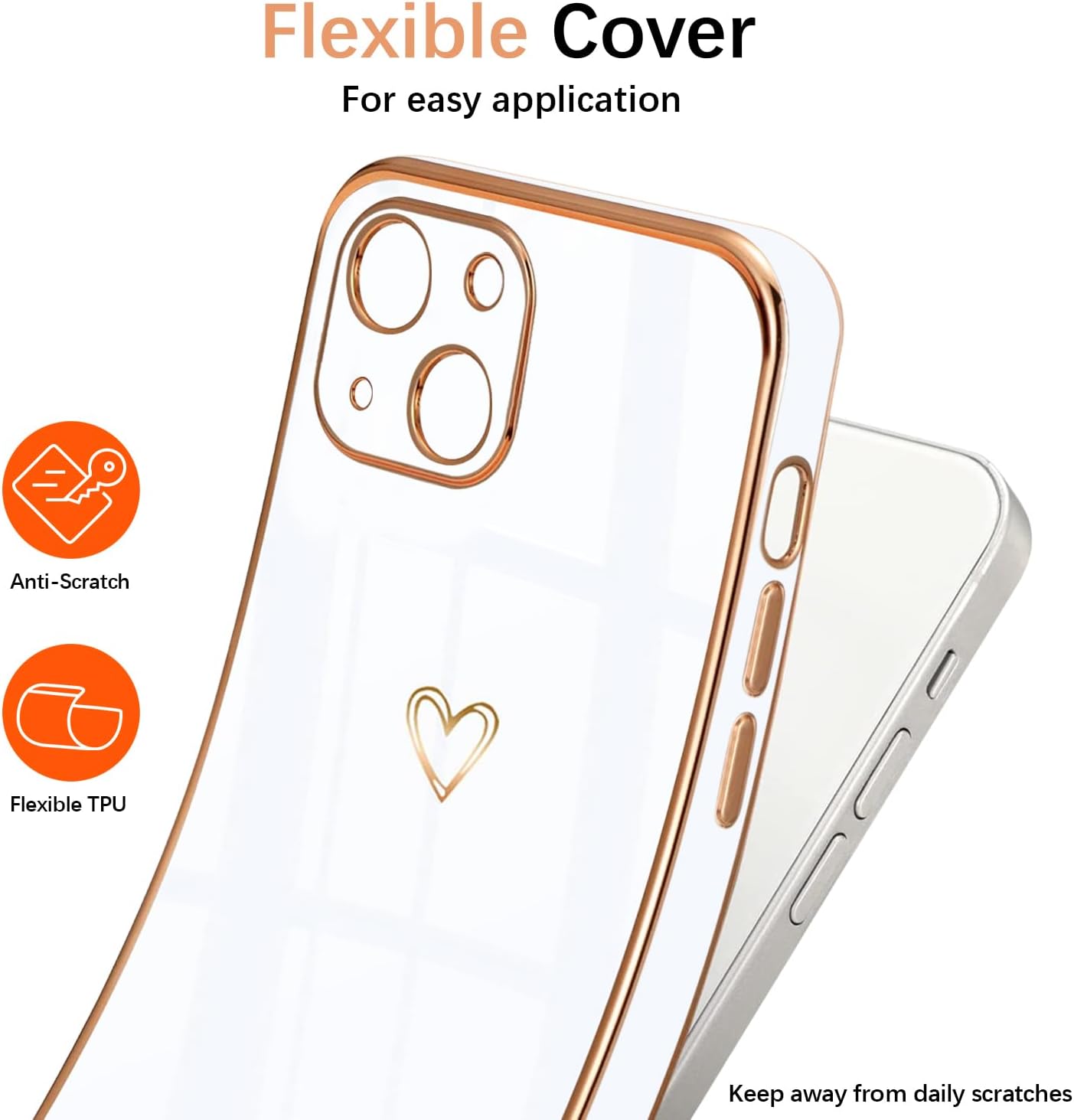 Detalle de HopMore Silicone Case for iPhone 15 with Heart Pattern — Slim, Protective TPU Shell