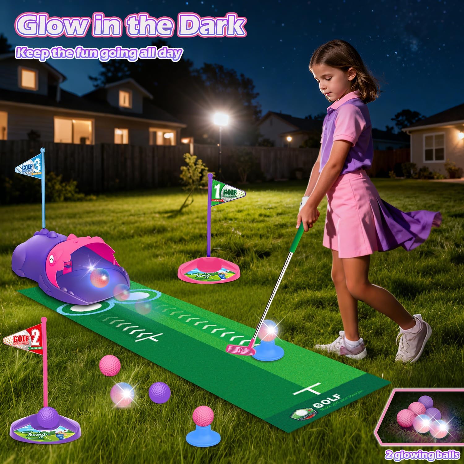 Thumbnail 2 de Clemas Upgraded Kids Toy Golf Set with Automatic Ball Returner (Pink) for Ages 3+