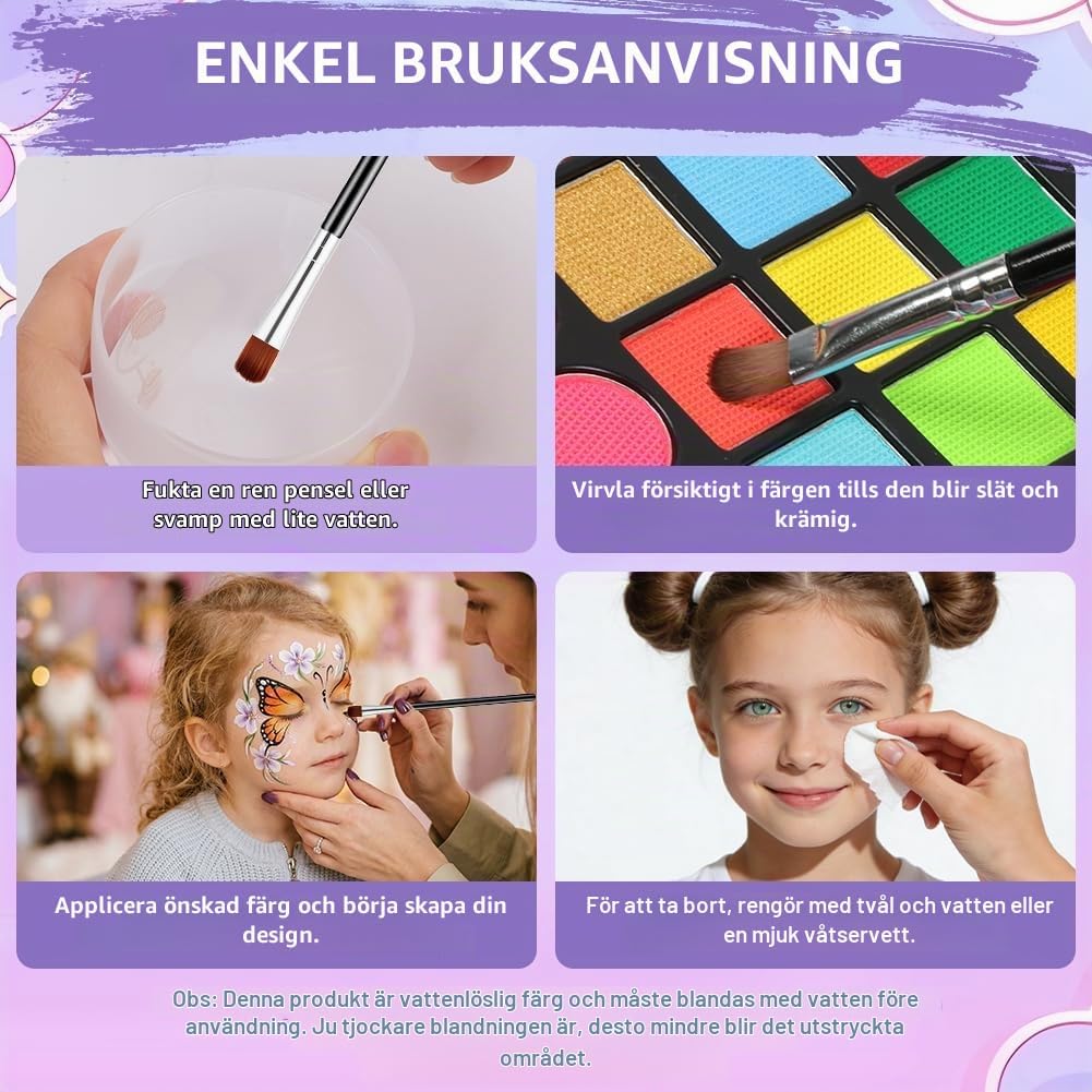 Thumbnail 5 de AYBUY barnsminkset med ansiktsfärger, glitter och 84 schabloner
