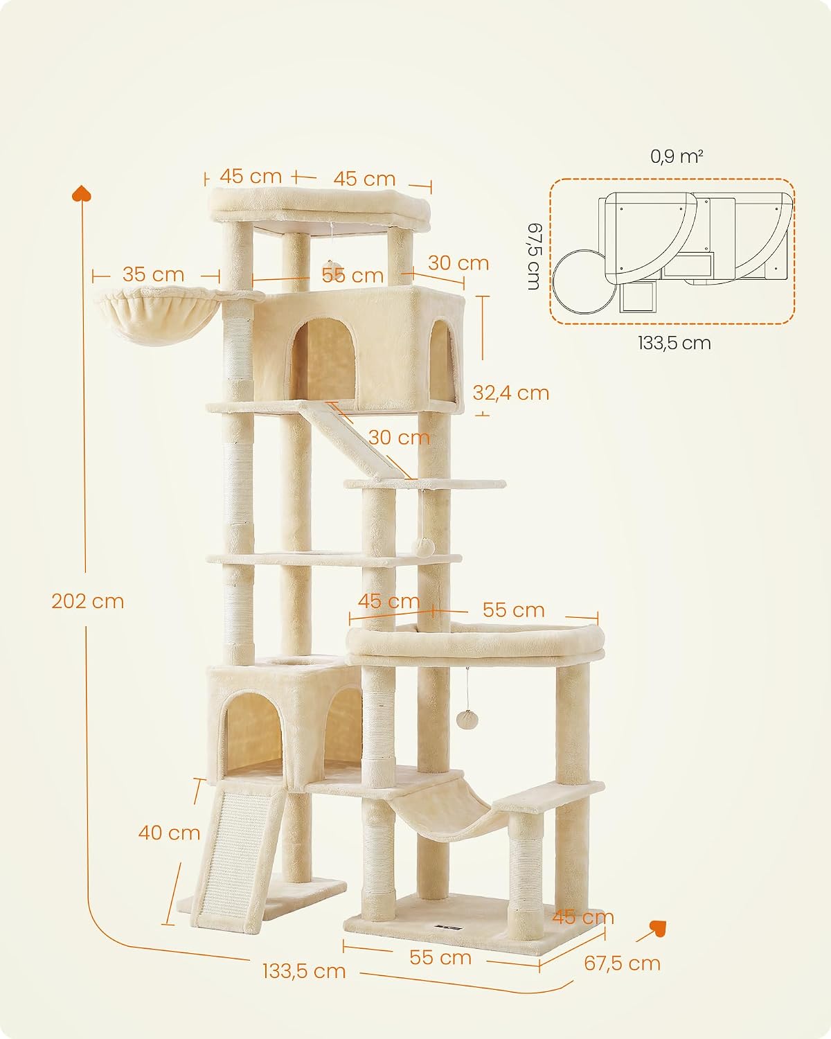 Thumbnail 5 de FEANDREA PCT020Y101 Cat Tree, 202 cm XXL Tower with Sisal Scratching Posts