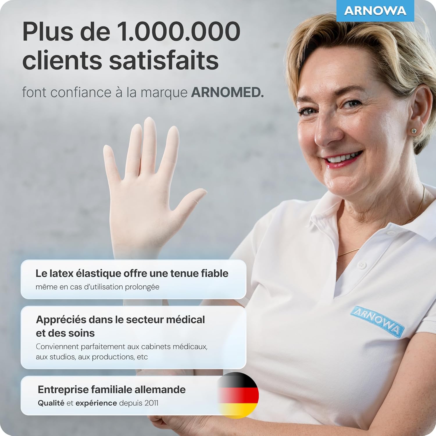 Detalle de ARNOMED 100x gants jetables en latex blancs – taille M, non poudrés, texturés au bout des doigts