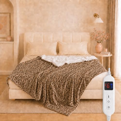 Detalle de Arrylins Heated Electric Blanket Throw, 120 x 160 cm, Flannel and Sherpa