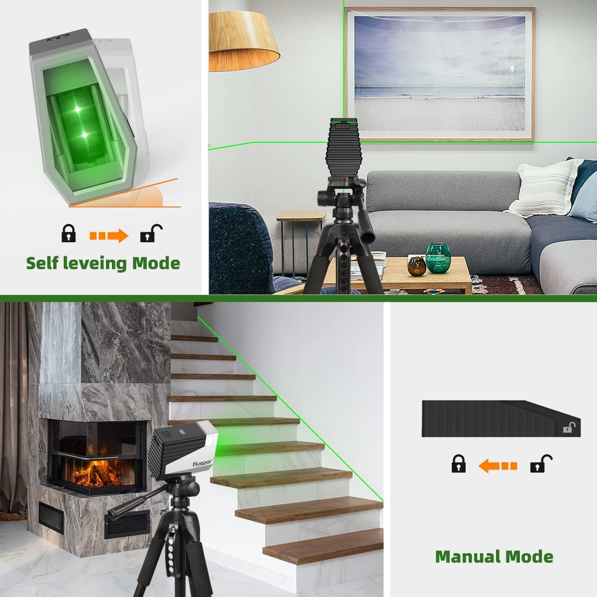 Thumbnail 1 de Huepar grünes Kreuzlinien-Nivelliergerät E011G mit Bewegungssensor & Pulsmodus – selbstnivellierend