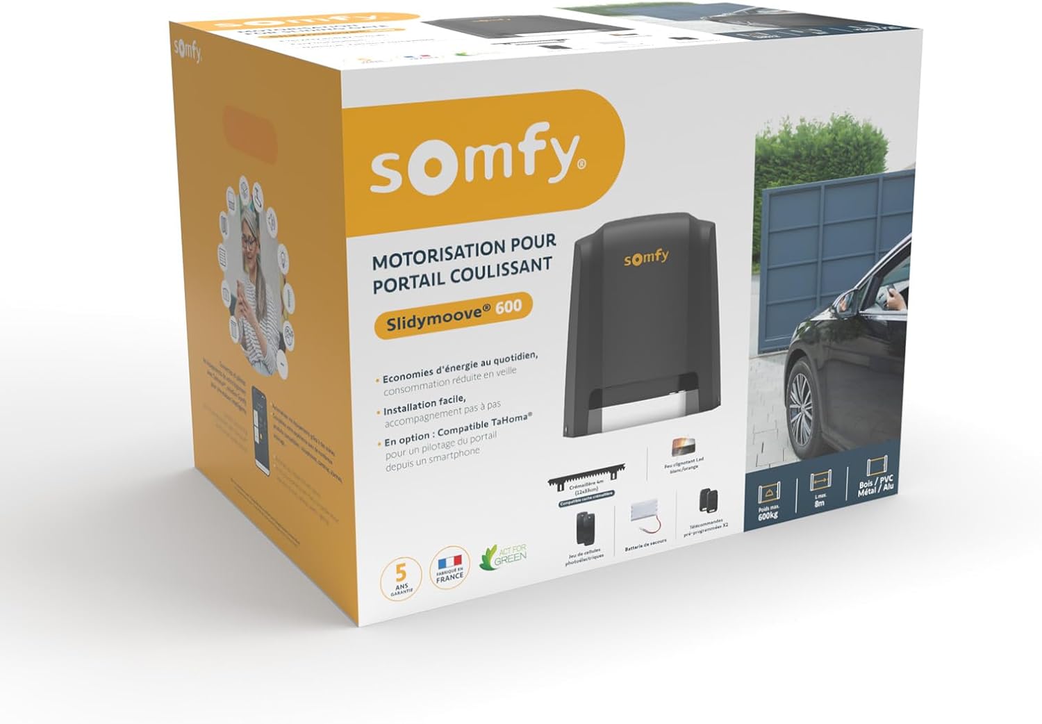 Thumbnail 1 de Somfy 1246285 – Motorisation pour portail coulissant Slidymoove 600, avec 2 télécommandes Keypop, batterie de secours et photocellules