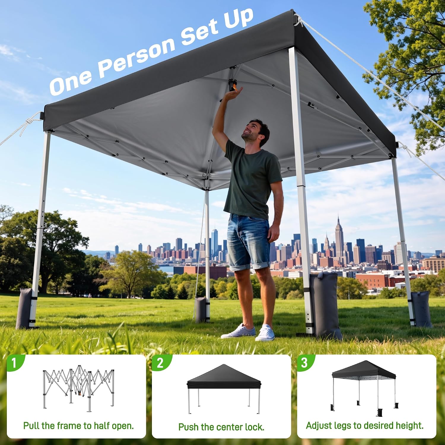 Detalle 2 de Vinabilia WF250023 10x10 Pop-Up Canopy Tent, UPF 50+, One-Push Lock