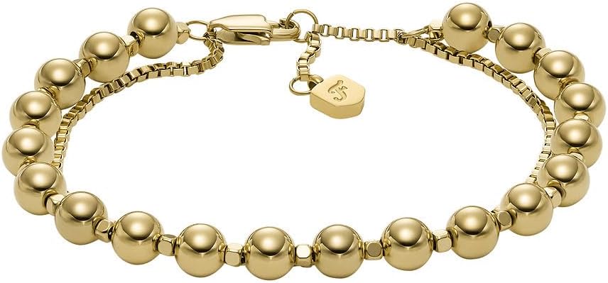 Thumbnail 4 de Fossil Damenarmband mit halbedenen Perlen und Karabinerverschluss (Edelstahl, goldfarben)