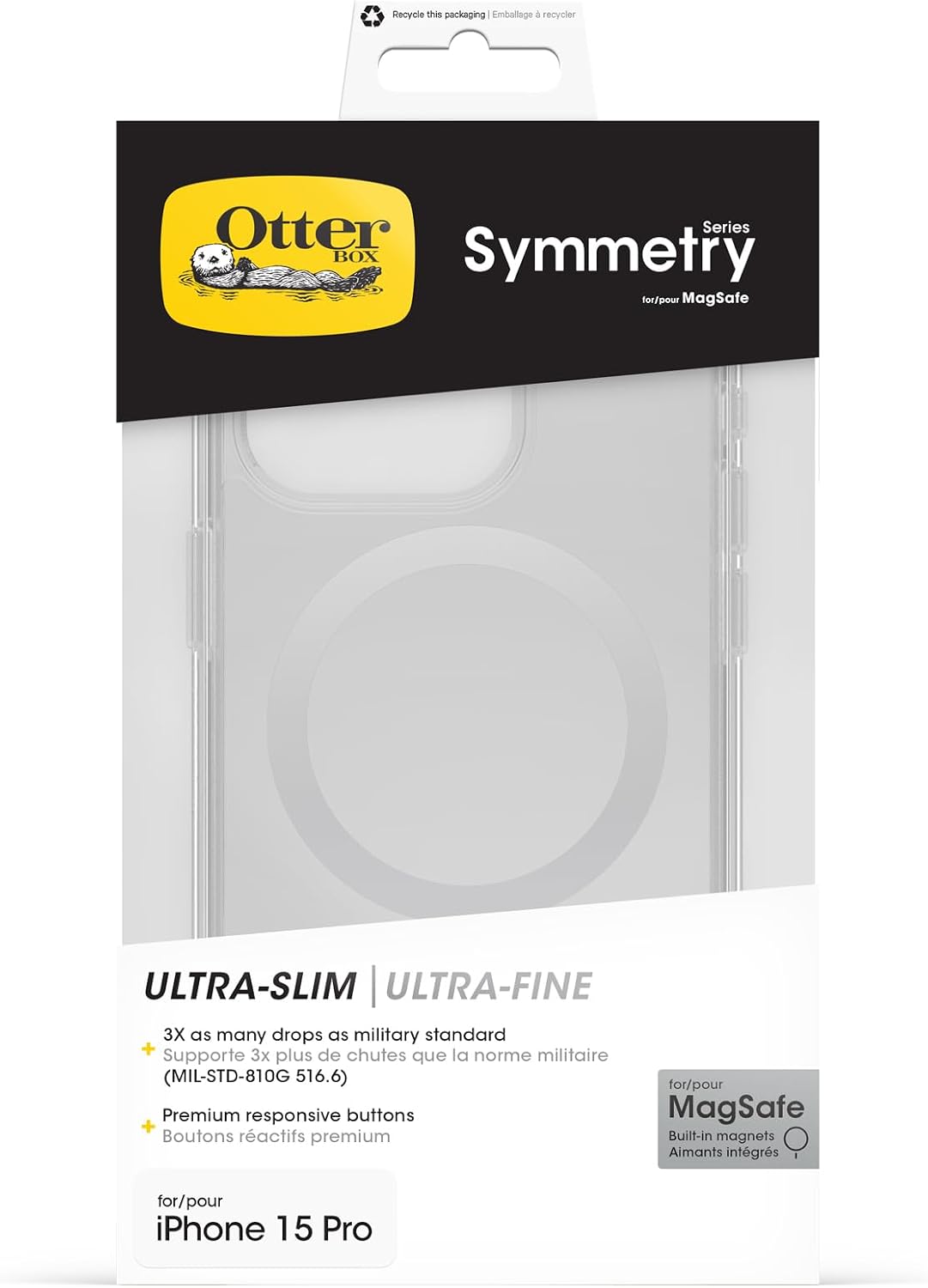 Detalle de OtterBox Symmetry Clear MagSafe pour iPhone 15 Pro — Transparent, ultra-fin et antichoc