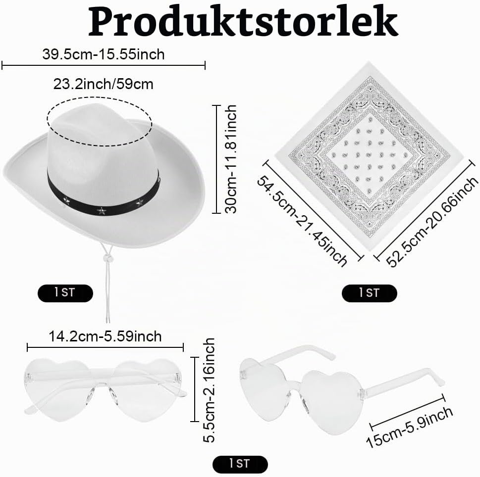 Detalle de Aomig Cowboy Western hatt för vuxna med solglasögon och bandana