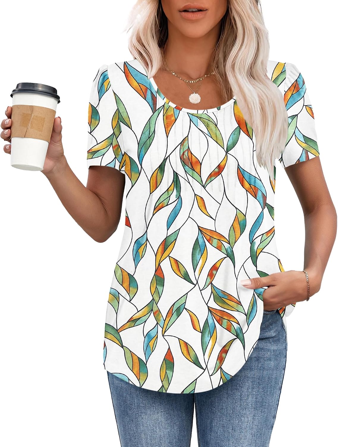Detalle de MOLERANI Ladies Tops Round Neck Loose Casual Pleated T Shirt