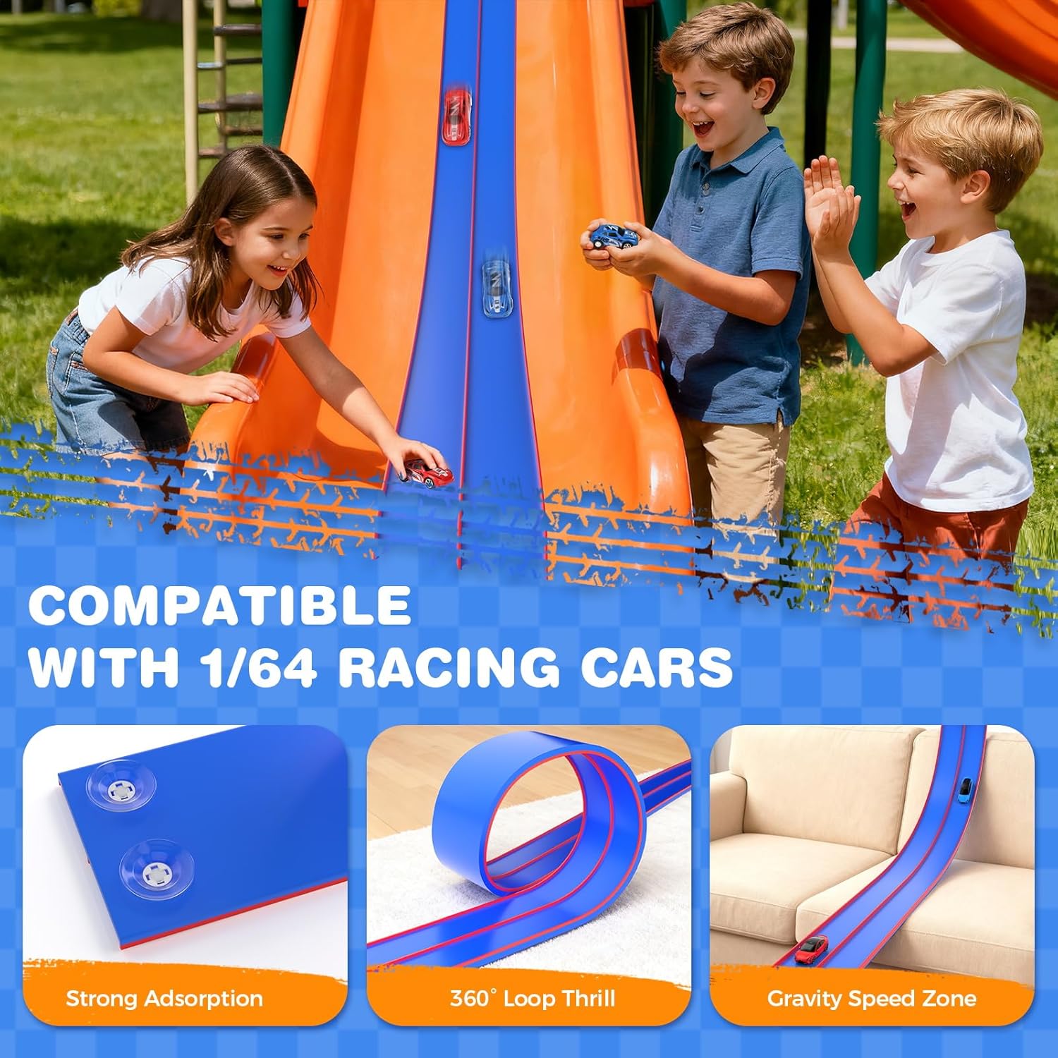 Detalle 2 de TAEMVV 15 Ft Dual Flexible Race Track for Kids — DIY Side-by-Side Car Track with 1/64 Diecast Compatibility