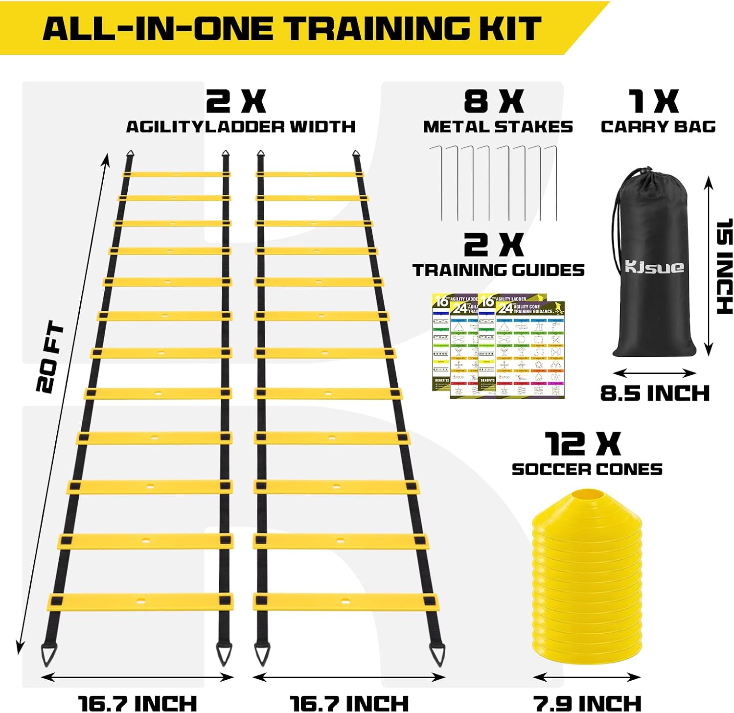 Detalle 2 de KJSUE 2-Pack Agility Ladder Set with Adjustable Rungs, Cones and Stakes