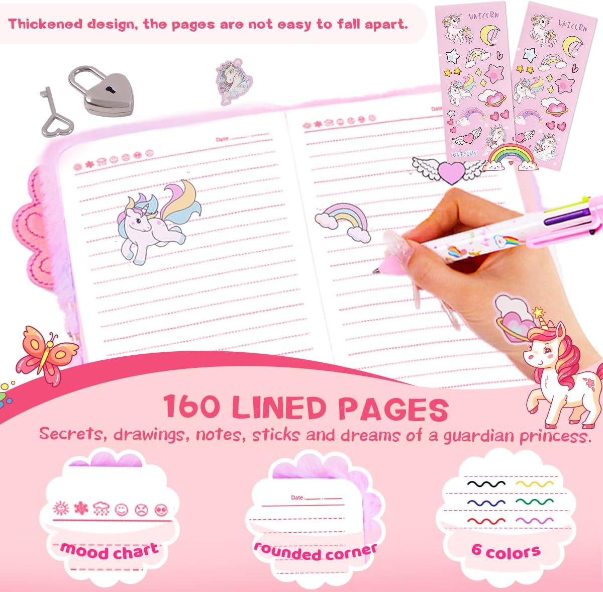 Thumbnail 5 de PrinBarBee Axolotl Diary with Lock, Plush Tie-Dye Cover, A5, 160 Pages