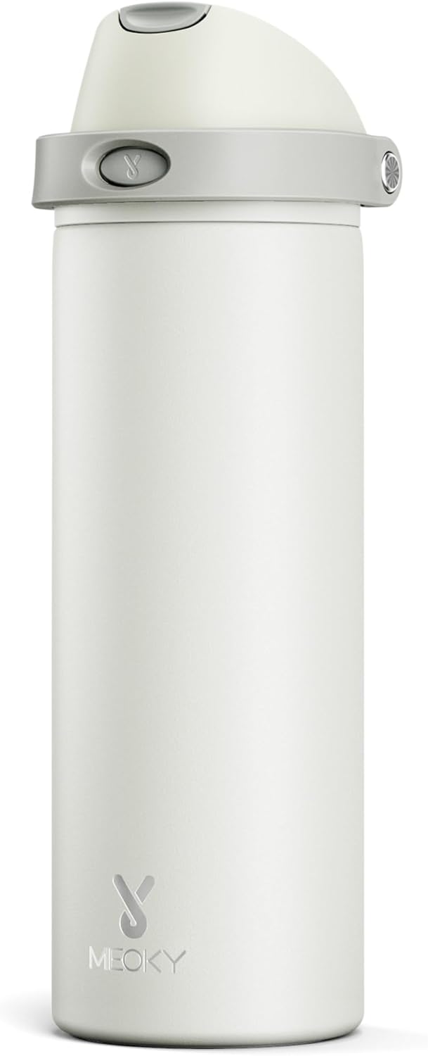 Detalle de Meoky 24 oz Insulated Stainless Steel Water Bottle with 2-in-1 Lid, Ivory