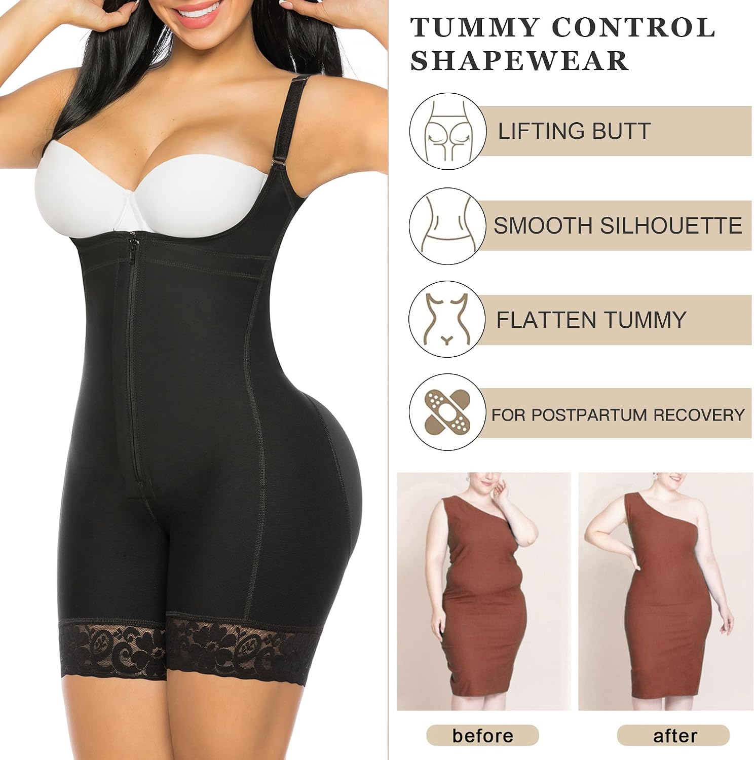 Detalle de YIANNA Colombian Shapewear Body Shaper for Women, Tummy Control and Butt Lift