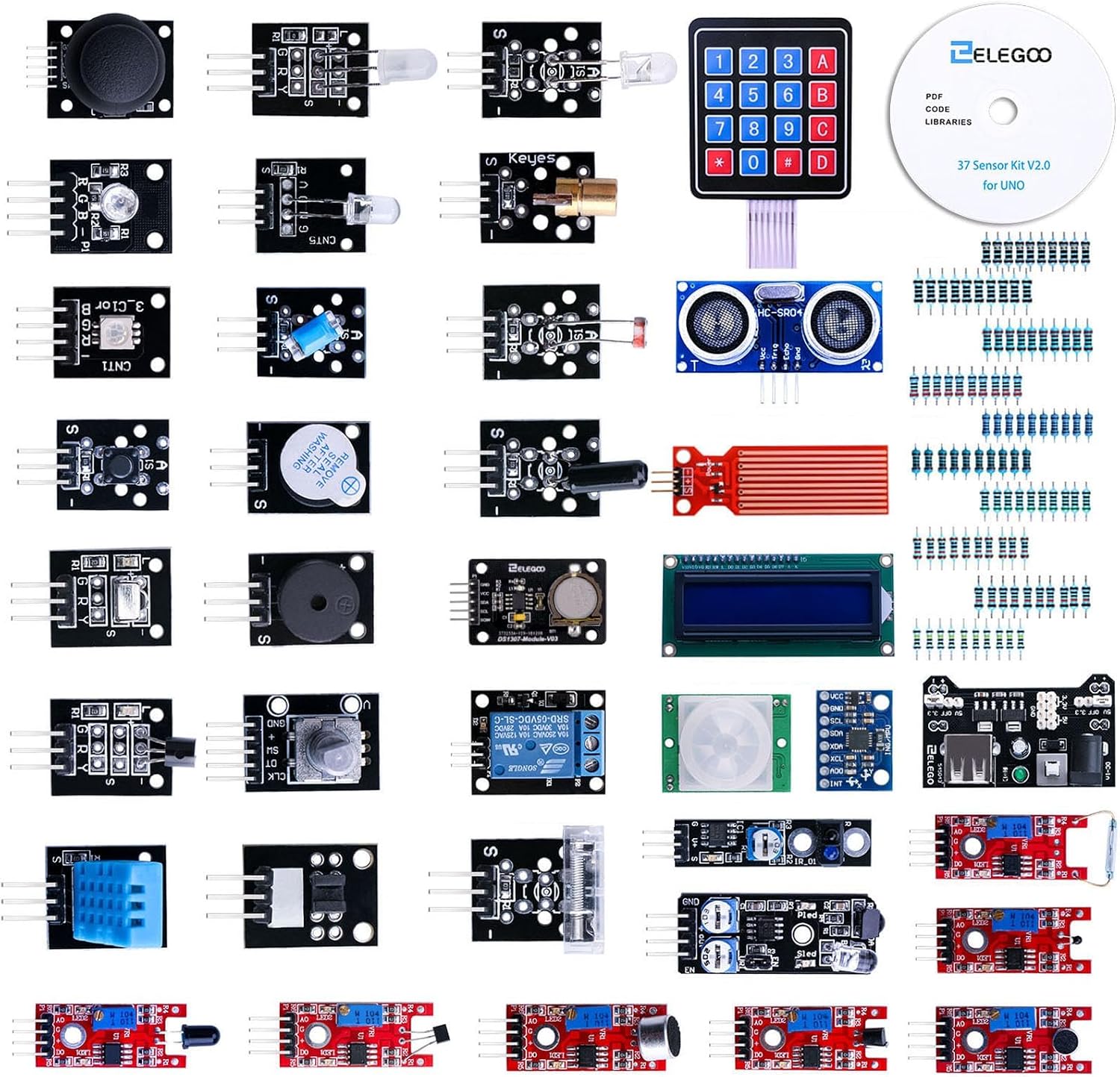 Detalle de ELEGOO Aufgerüsteter 37-in-1 Sensormodul-Bausatz (Arduino-IDE-kompatibel) – mit Anleitung