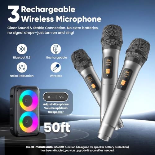 Detalle de Ankuka Karaoke Machine 2 Microphones: 2x15W Speaker, 10-Hour Battery, TV/AUX Ready