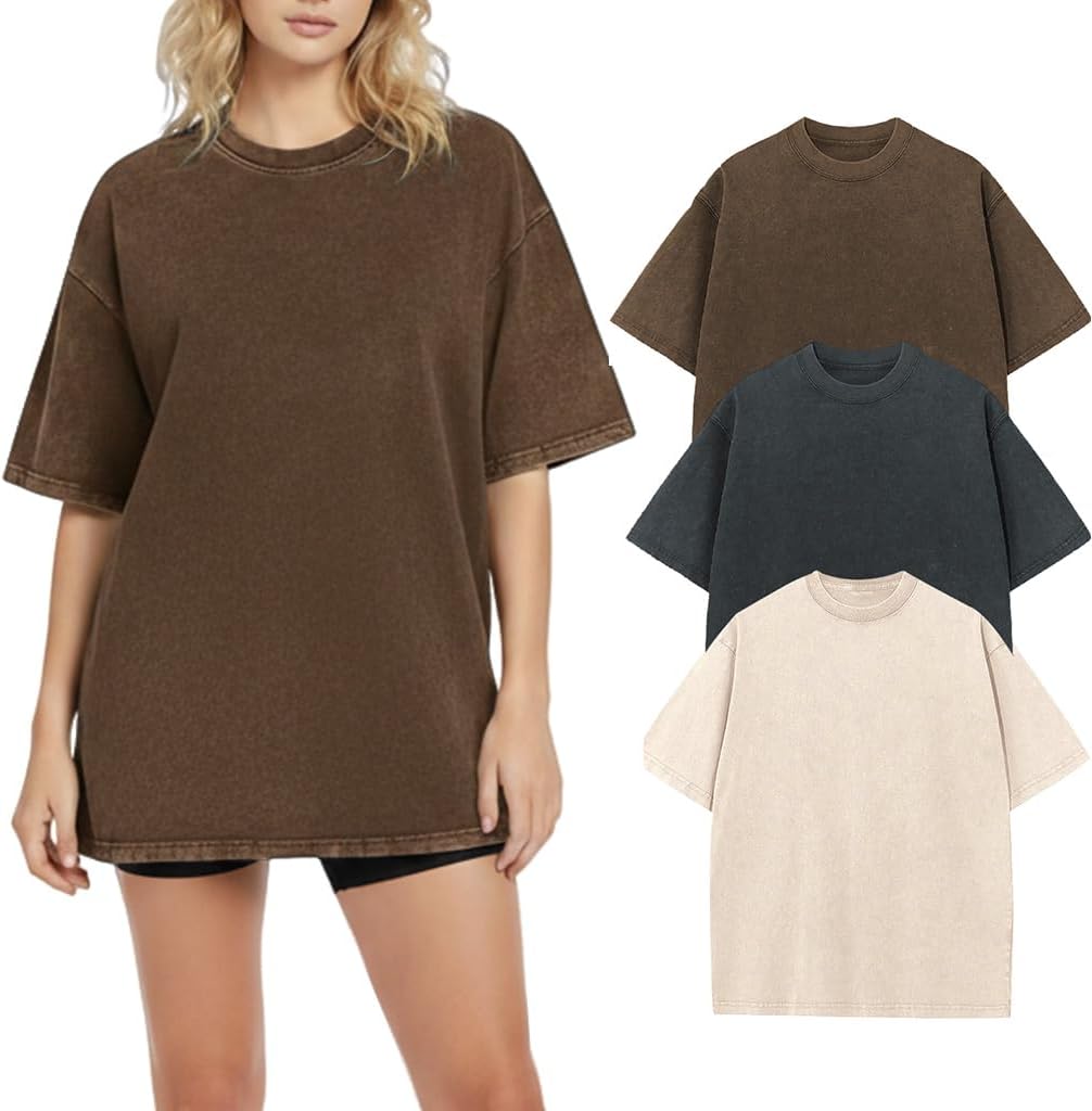 Thumbnail 5 de Cuptacc Damen Baumwolle Oversize T-Shirt mit Rundhals – Batik-Effekt, locker und vielseitig