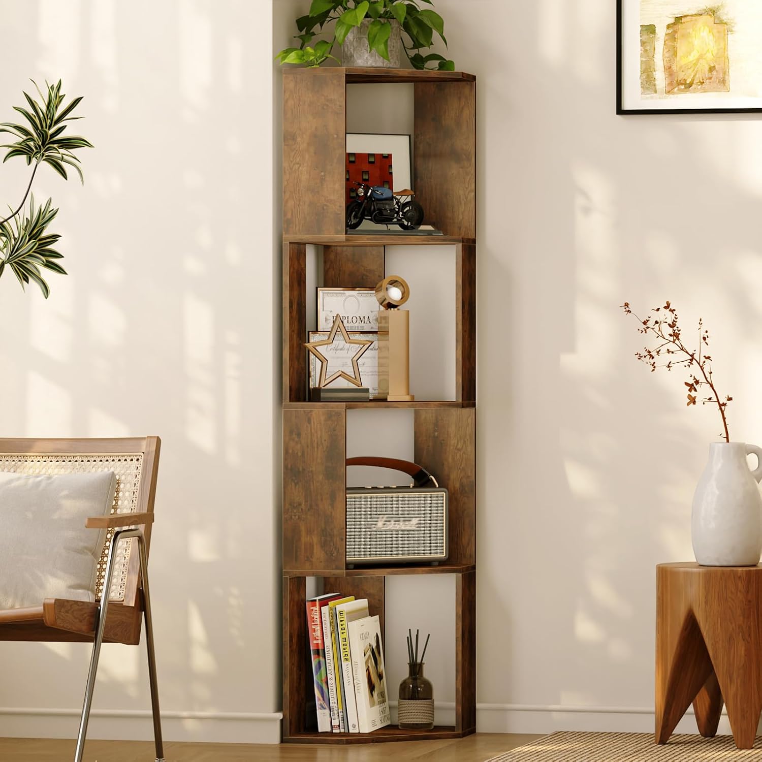 Detalle 1 de ALISENED Corner Bookshelf, 4-Tier