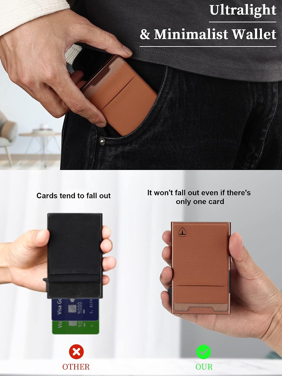 Detalle de TOYFID minimalistische RFID-Brieftasche mit Pop-up-Kartenetui und Münzfach