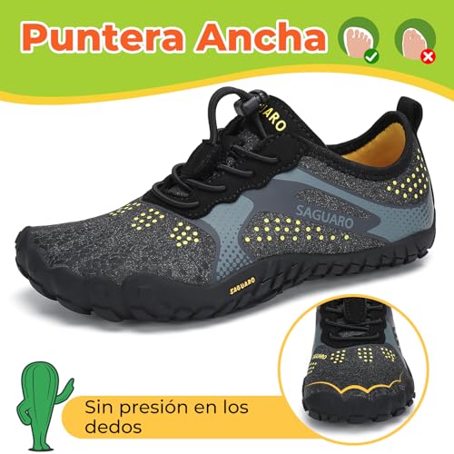 Detalle de SAGUARO Niños Barefoot: Zapatillas Niña Minimalistas Transpirables, Negro, Talla 26