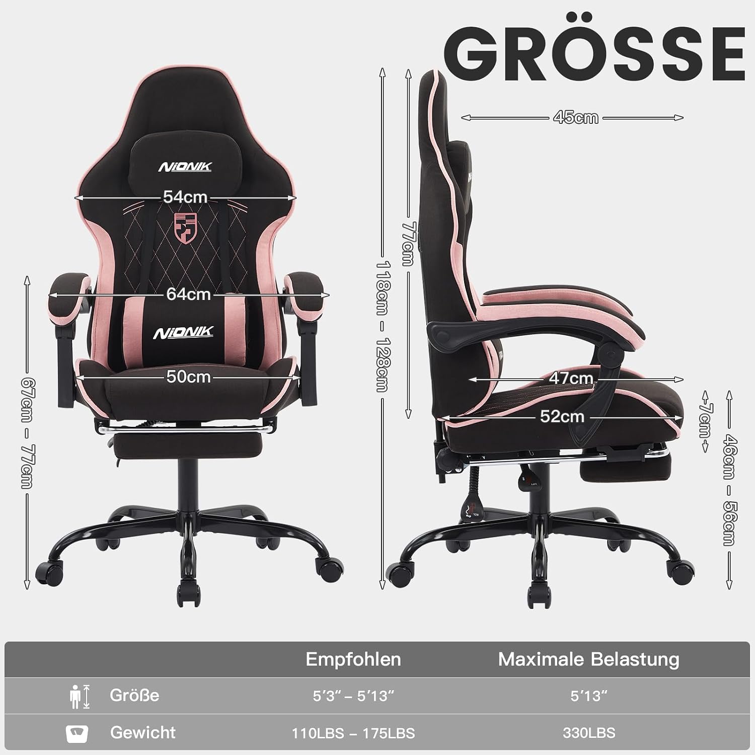 Detalle de NIONIK Gaming Stuhl 180 kg Belastung