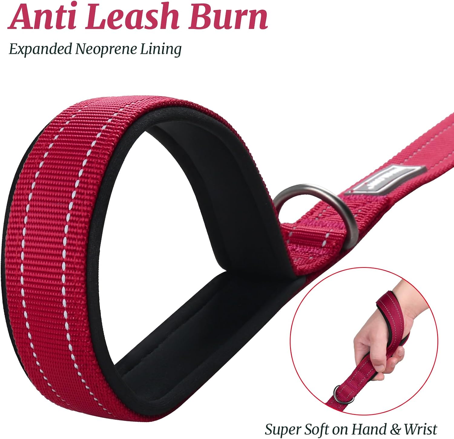 Detalle de VIVAGLORY Closerok Traffic Short Dog Lead (61cm) with Padded Handle – Red