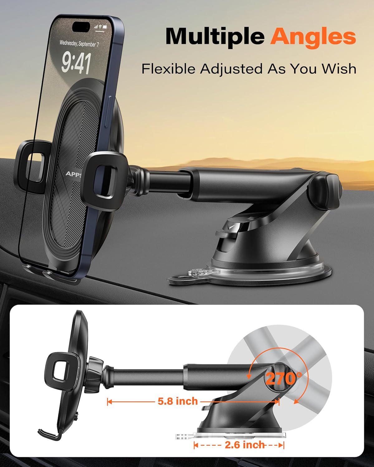 Detalle de APPS2Car H4-S02 autotelefoonhouder met zuignap en 360° draaibare kop