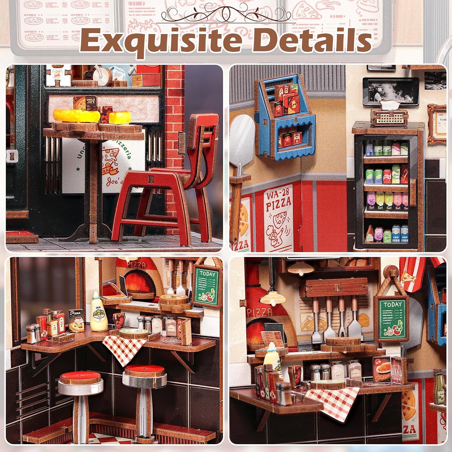 Detalle 2 de Fsolis Book Nook Kit, DIY Miniature House - Uncle Joe's Pizzeria