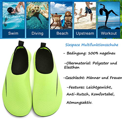 Detalle de Sixspace Badeschuhe Damen und Herren – Wasserschuhe mit rutschfester Sohle, Grün (EU 38)