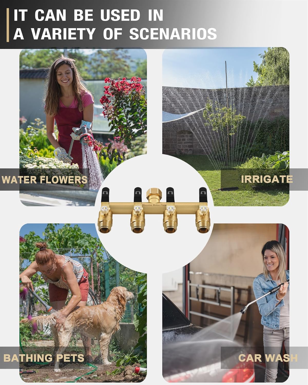 Thumbnail 6 de HugWaFlw Outdoor Tap Splitter 4-way garden hose splitter (3/4 inch) in solid brass