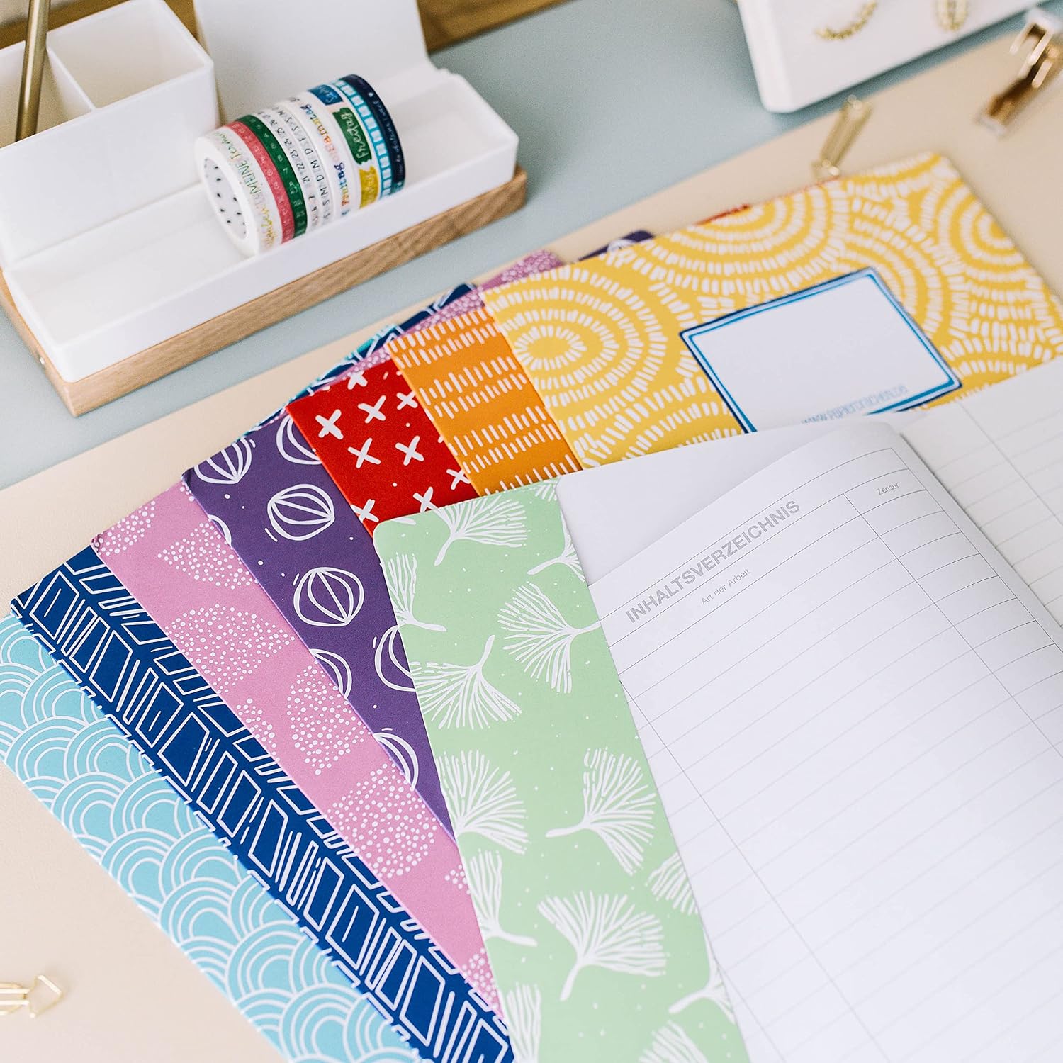 Detalle de Papierdrachen Heftumschläge DIN A4 – 8 Stück Regenbogen-Motiv, 250 g/m²