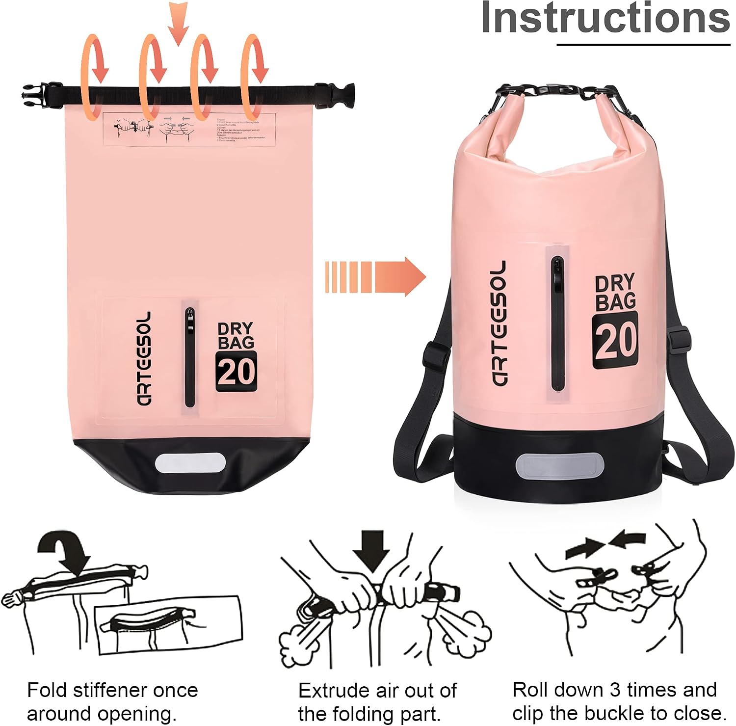 Detalle de Waterproof Dry Bag 5L/10L/20L/30L – Practical dry sack for beach, kayaking and outdoor adventures