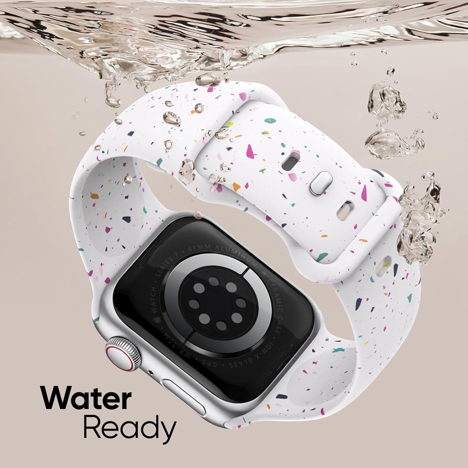 Detalle de Superuper Sport Strap for Apple Watch (Series 4–11, SE3, Ultra 3) — Recycled Silicone, Speckled Design