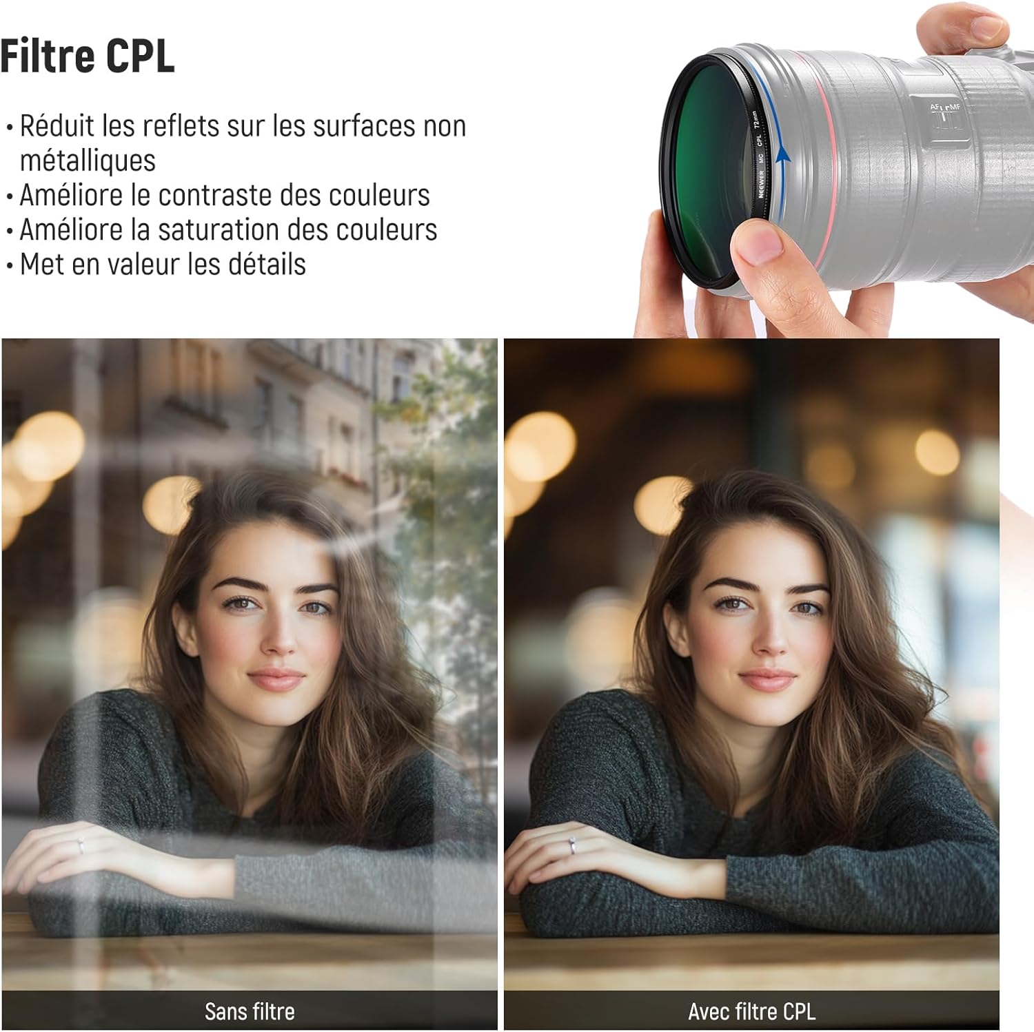 Thumbnail 4 de NEEWER 72mm Kit Filtres d'Objectif UV/CPL/ND4 – Étui rigide, cadre en aluminium