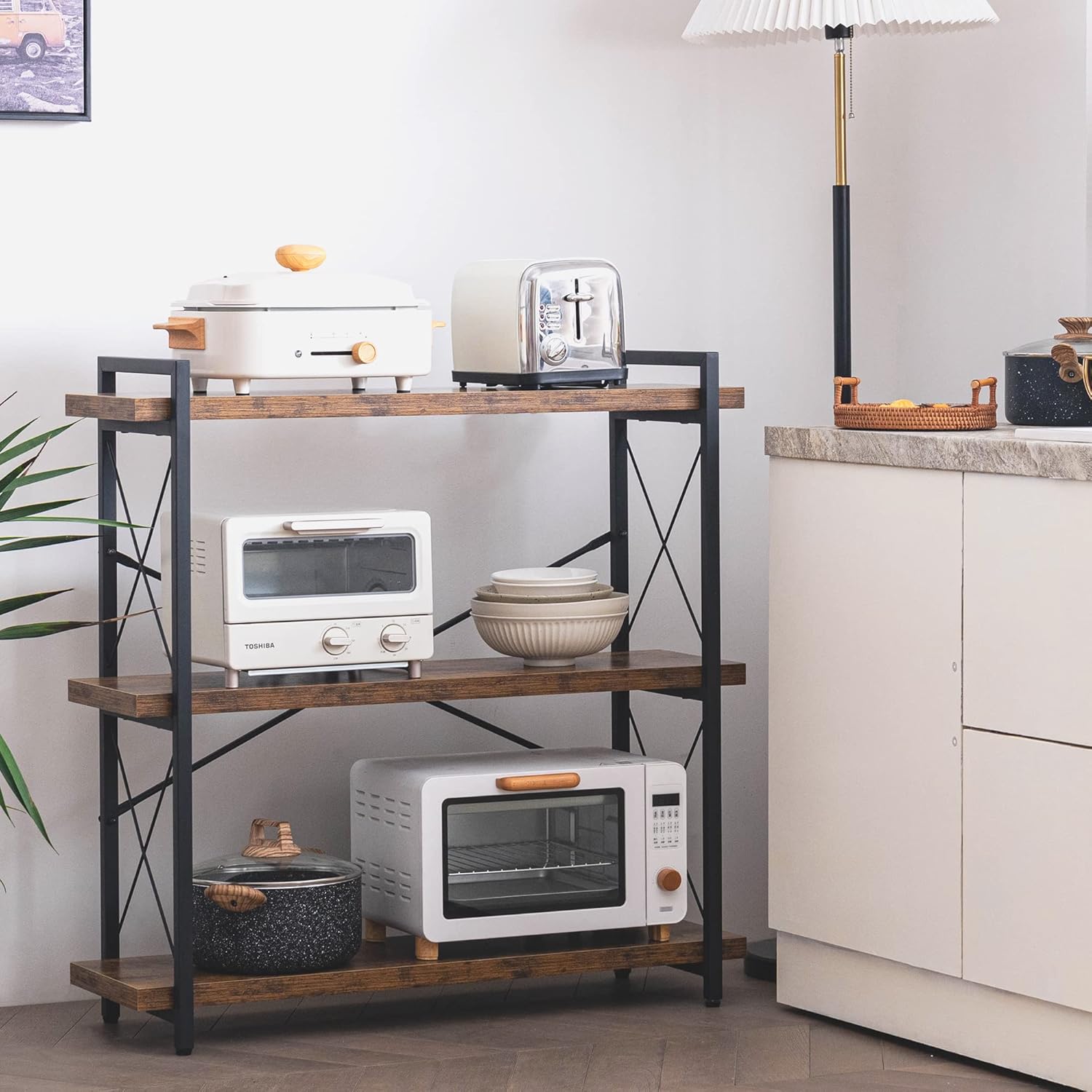 Thumbnail 6 de HCHQHS 3-Tier Industrial Bookshelf (Rustic Wood & Black Metal, Open Book Shelf)