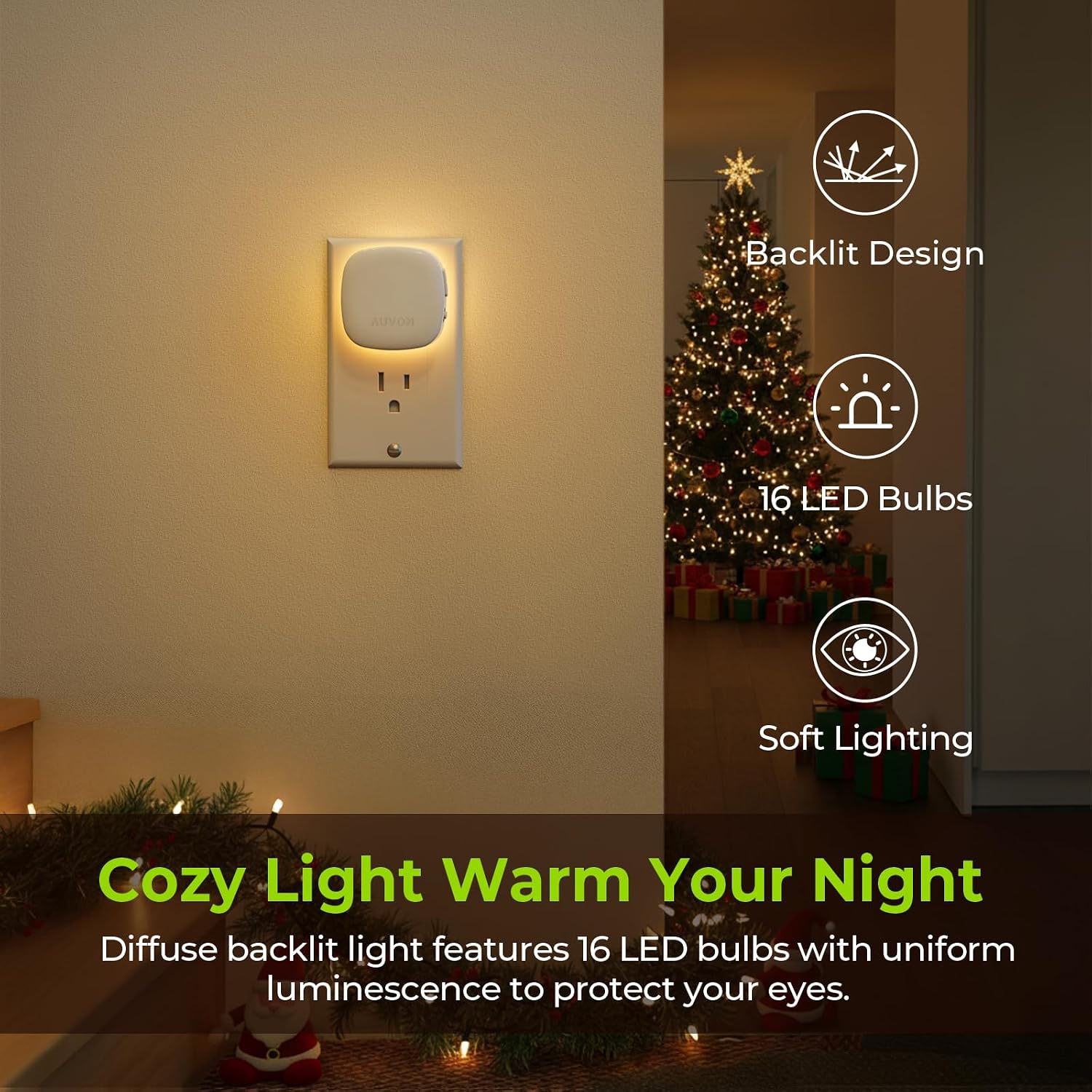 Detalle de AUVON N001A Plug-In LED Backlit Night Light, 2-Pack, Dimmable