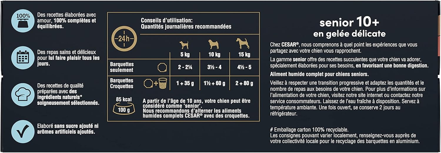 Thumbnail 1 de Cesar Repas pour Chien Senior – 24 Barquettes (Lot de 6 packs 4x150 g) | Pâtée en Gelée à la Dinde/Bœuf/Poulet/Agneau