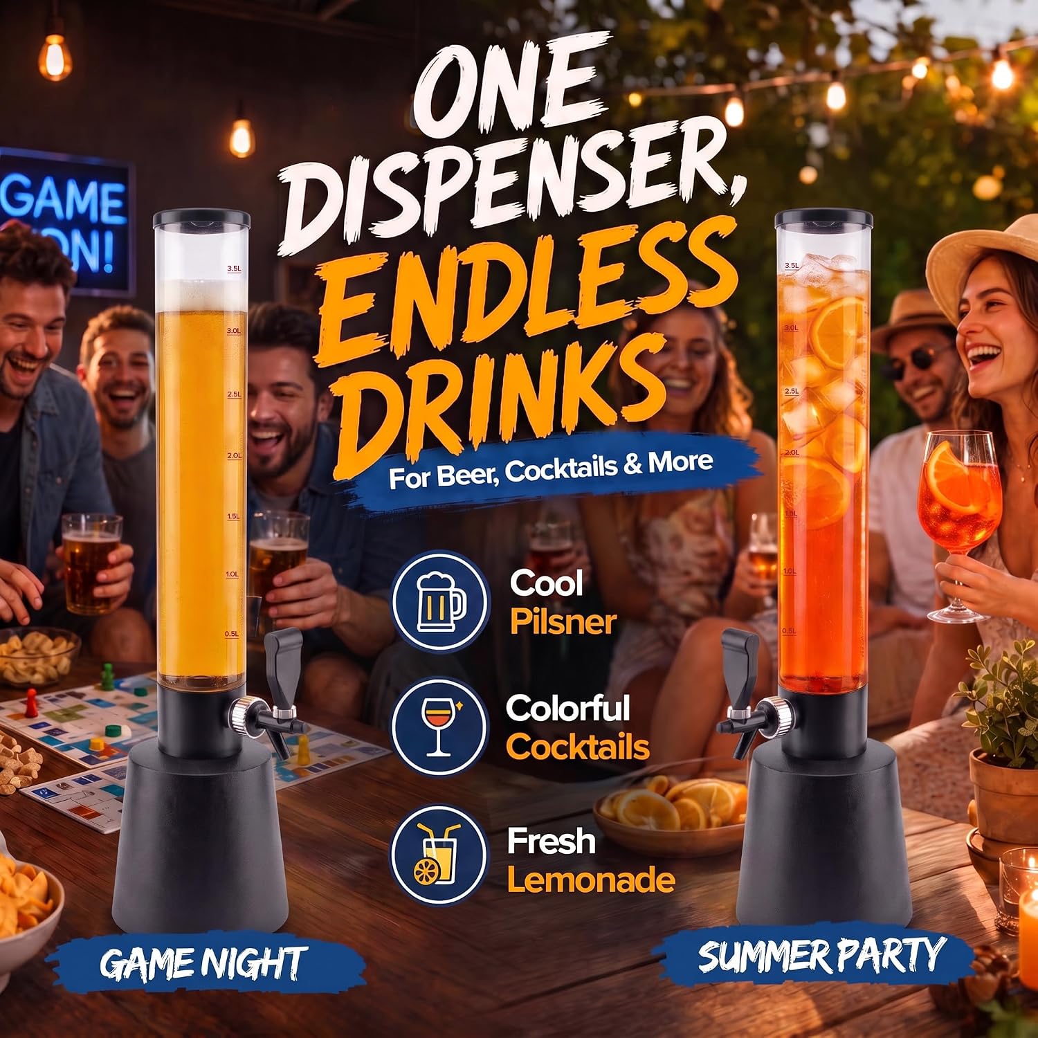 Detalle de GOODS+GADGETS® 3.5 L Beer Tower Dispenser with Tap, Ice & Stainless Steel