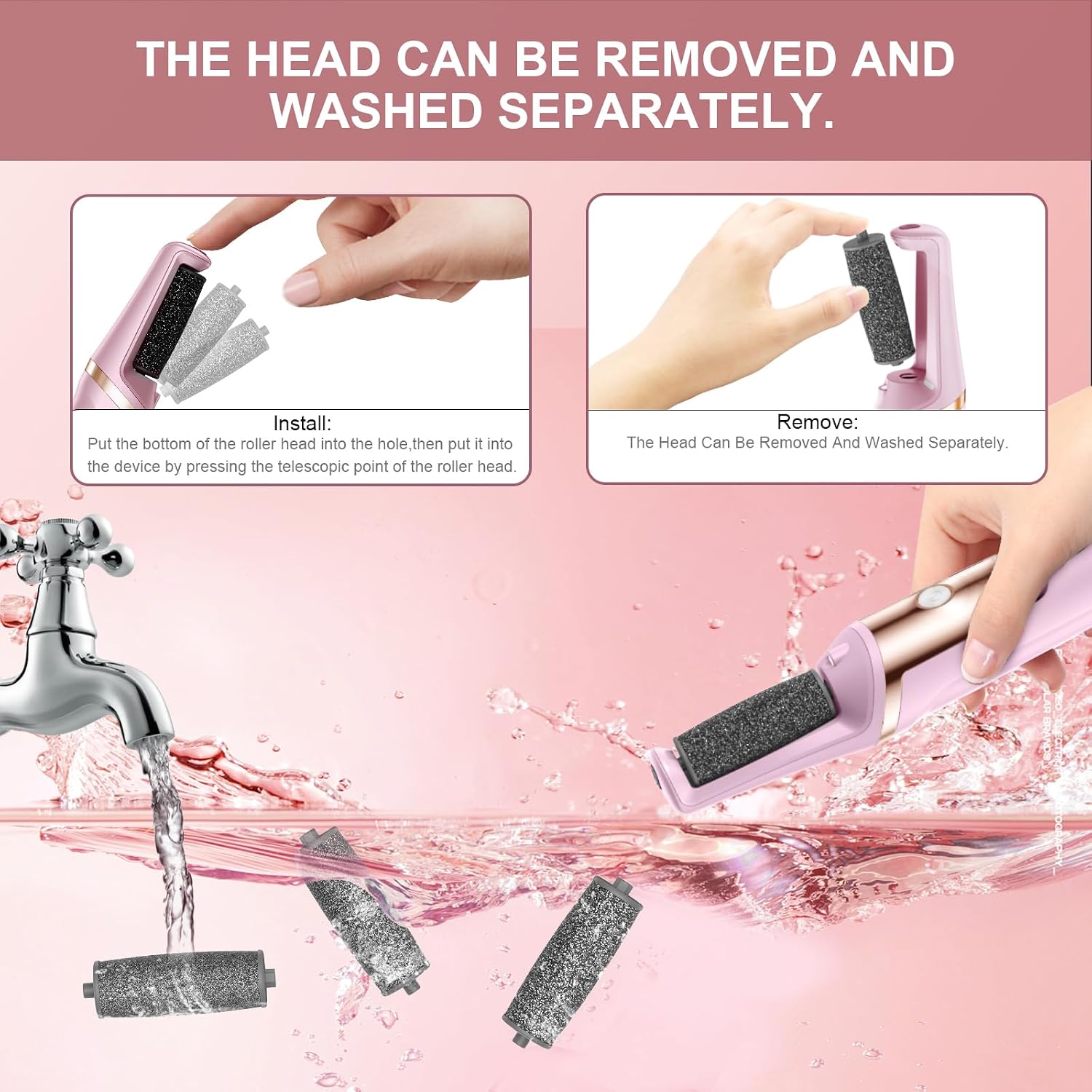 Detalle de Dongxw Electric Foot File with 3 Speeds and 3 Rollers (Pink)