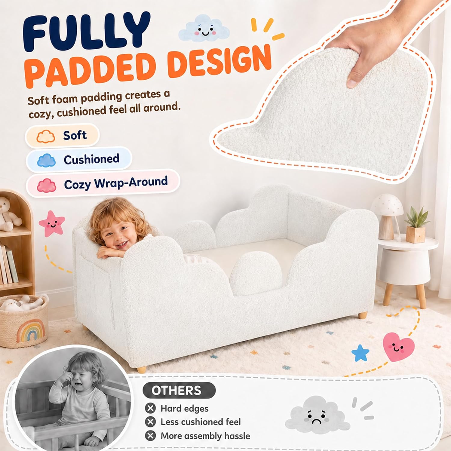 Thumbnail 2 de Ancelny Toddler Floor Bed with Removable Rails, Cozy Upholstery and Two Setup Options