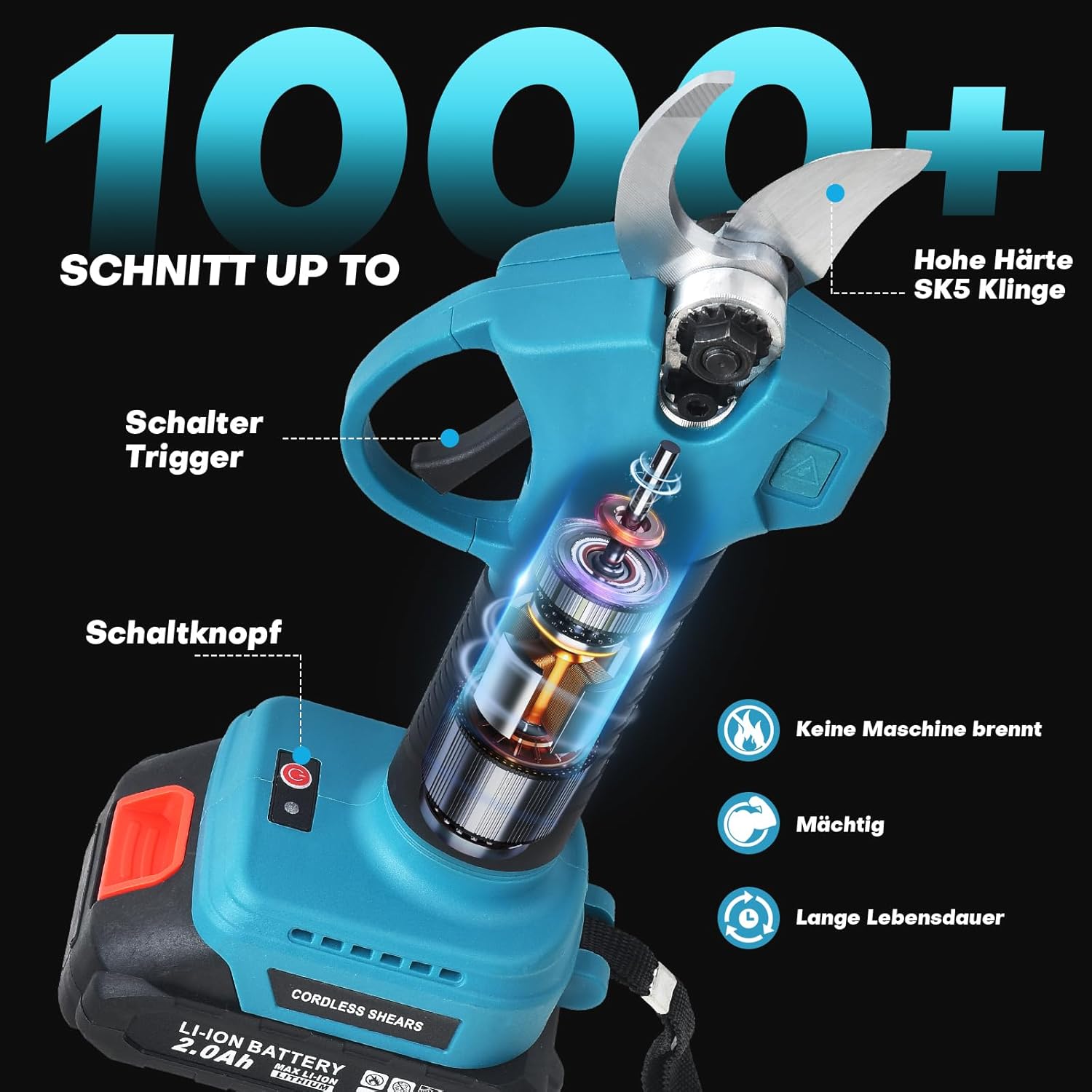Thumbnail 3 de SINWE Akku Astschere 30MM – kabellose Gartenschere mit zwei 2000mAh Akkus und LED-Schnittzähler