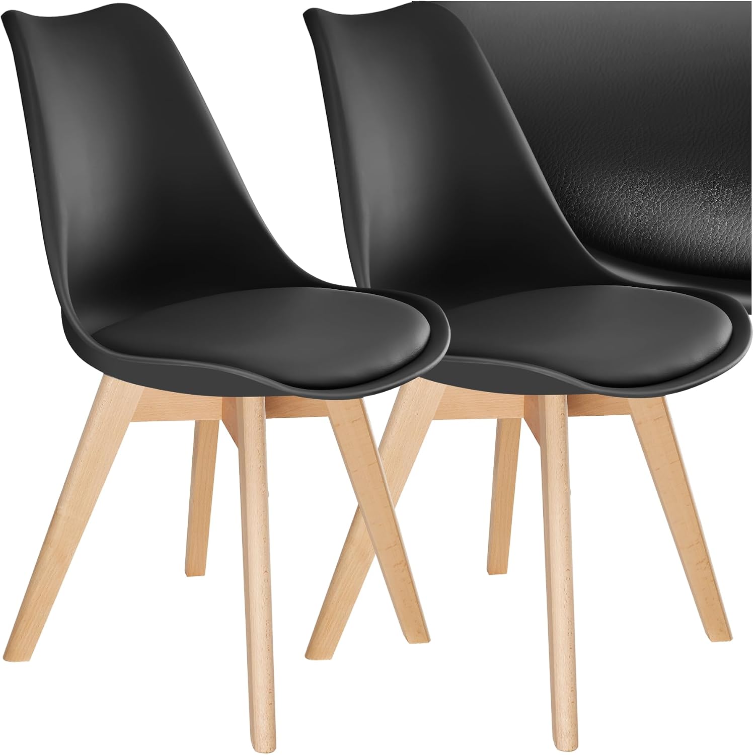 Detalle de tectake 406099 matstolar, 2-pack i svart med stoppad sits och ben i almträ