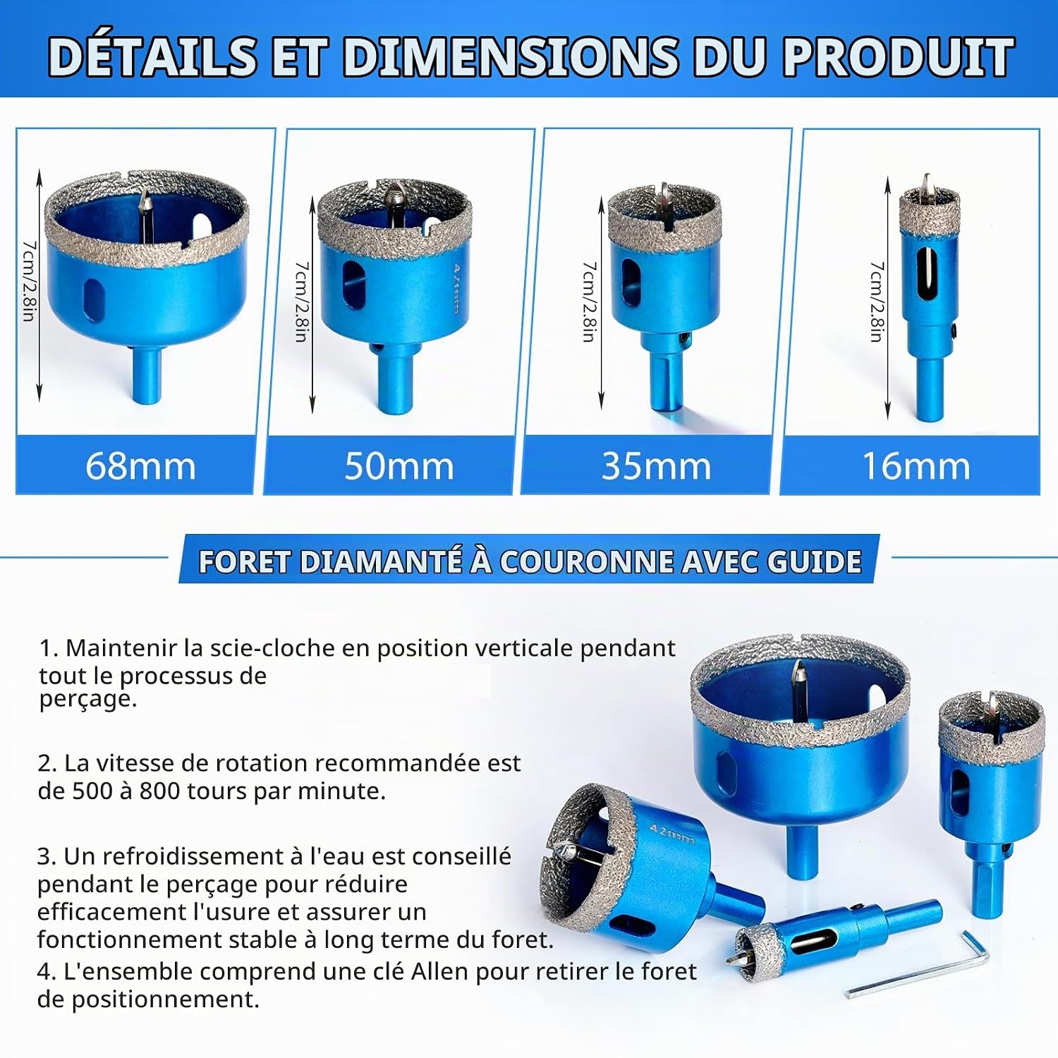 Detalle 2 de INQUIRLLY set van 4 diamantgatzagen 16/35/50/68 mm met centreerboor