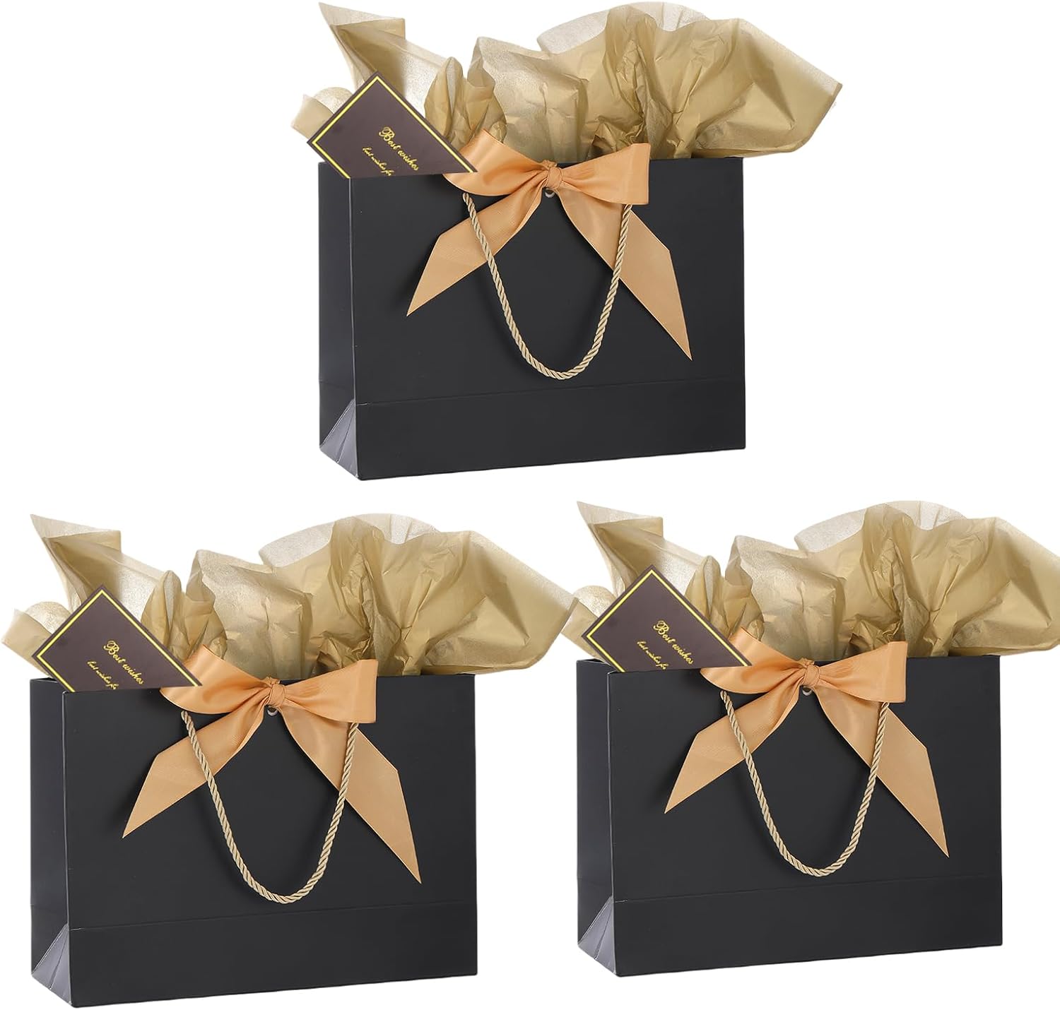 Detalle de Medium Gift Bags with Tissue Paper and Gift Cards (3 Pack) – Black
