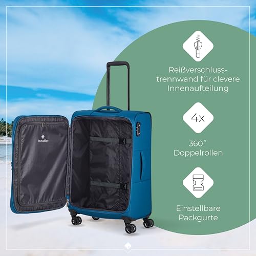 Detalle de Travelite Koffer Chios Größe M: 67 cm, 60–66 Liter, leichter Weichschalen-Koffer mit TSA-Schloss