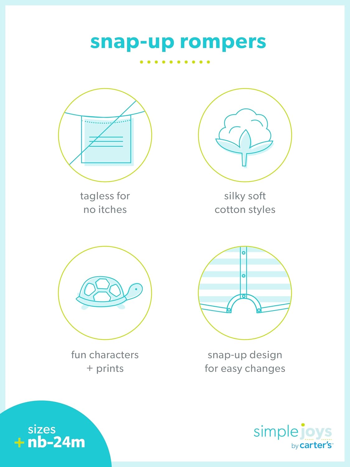 Detalle de Simple Joys by Carter's Baby 3-Pack Snap-up Rompers