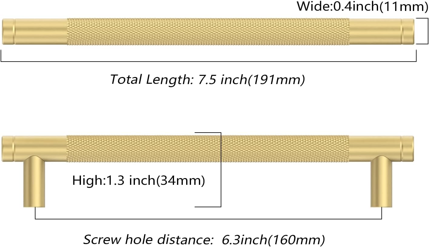Thumbnail 6 de Amerdeco 10 Pack Gold Knurled Cabinet Pulls (160mm centre to centre) – kitchen cabinet handles AM003