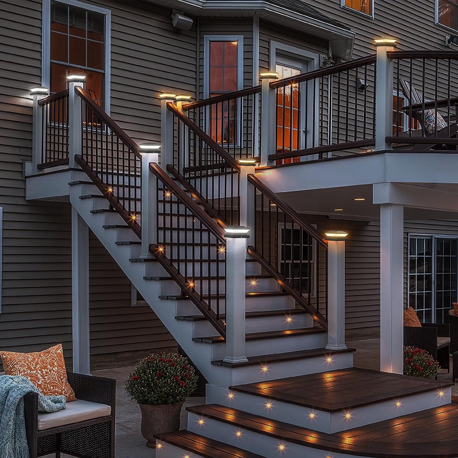 Thumbnail 4 de T-SUNUS 4 Pack Solar Post Lights (Warm 3000K / Cool 6000K) IP65 Outdoor LED Fence & Deck Cap Lights