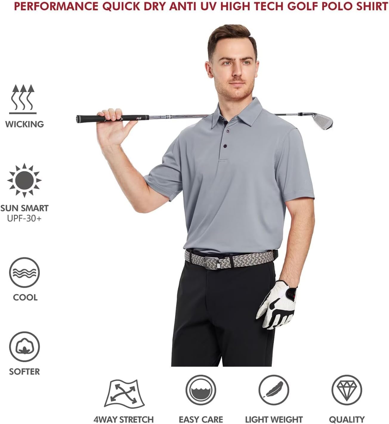 Detalle de Men’s Golf Polo Shirt Short & Long Sleeve Moisture Wicking Dry Fit Performance Pique (UPF30+) Solid Casual